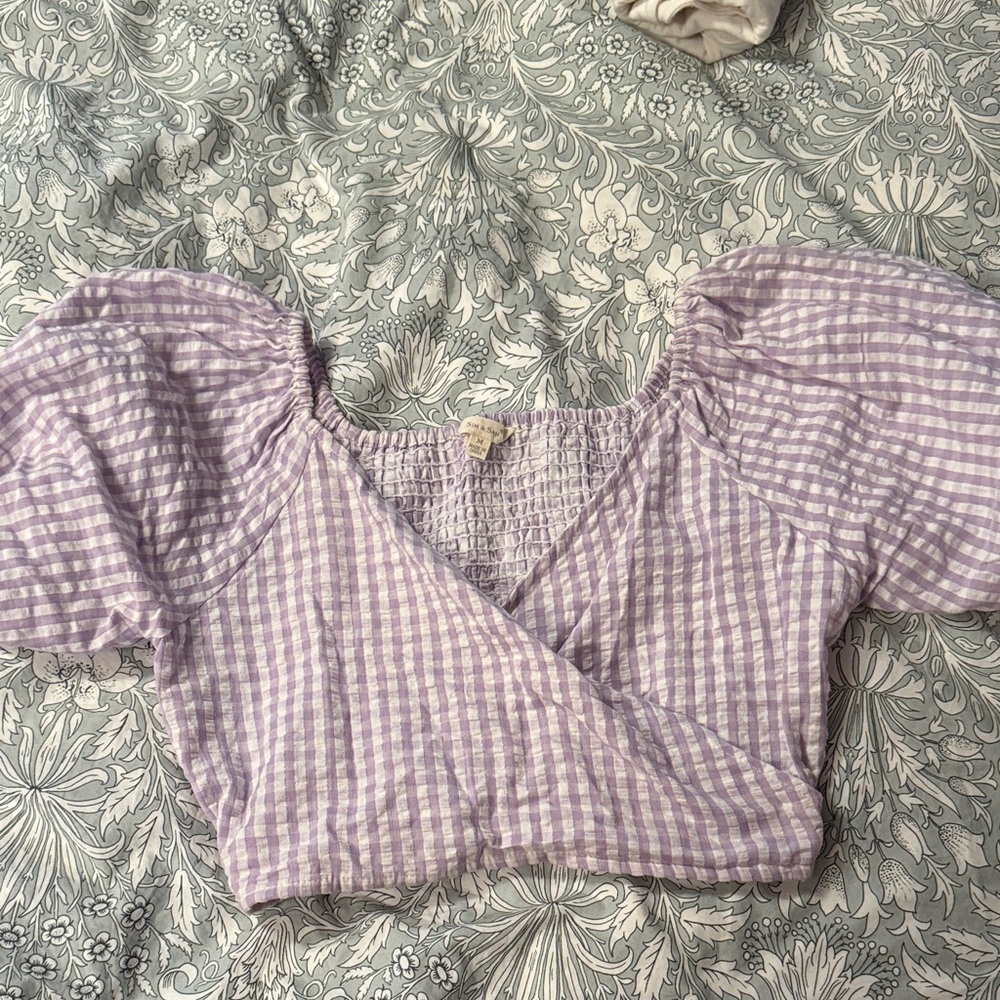 Sim & Sam Gingham Puff Sleeve Top